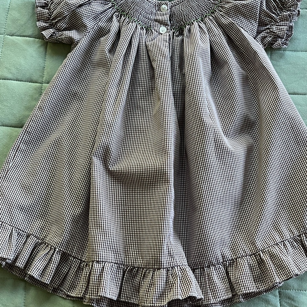 Silly Goose Smocked Cowgirls Brown White Gingham Plaid Dress Size 12 Months - Picture 15 of 16